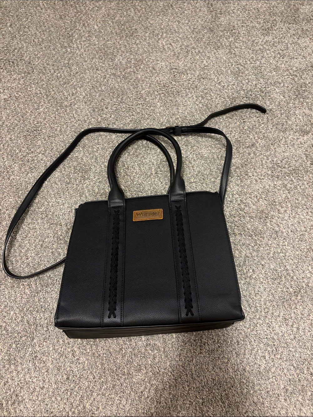 Wrangler Black Tote with Braided Trim and Crossbody Strap